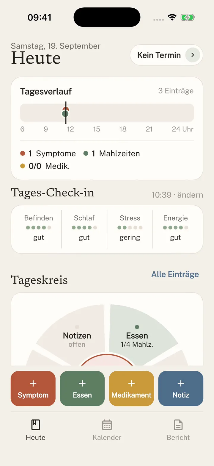 Original recording: The saved symptom in the daily timeline, in German.