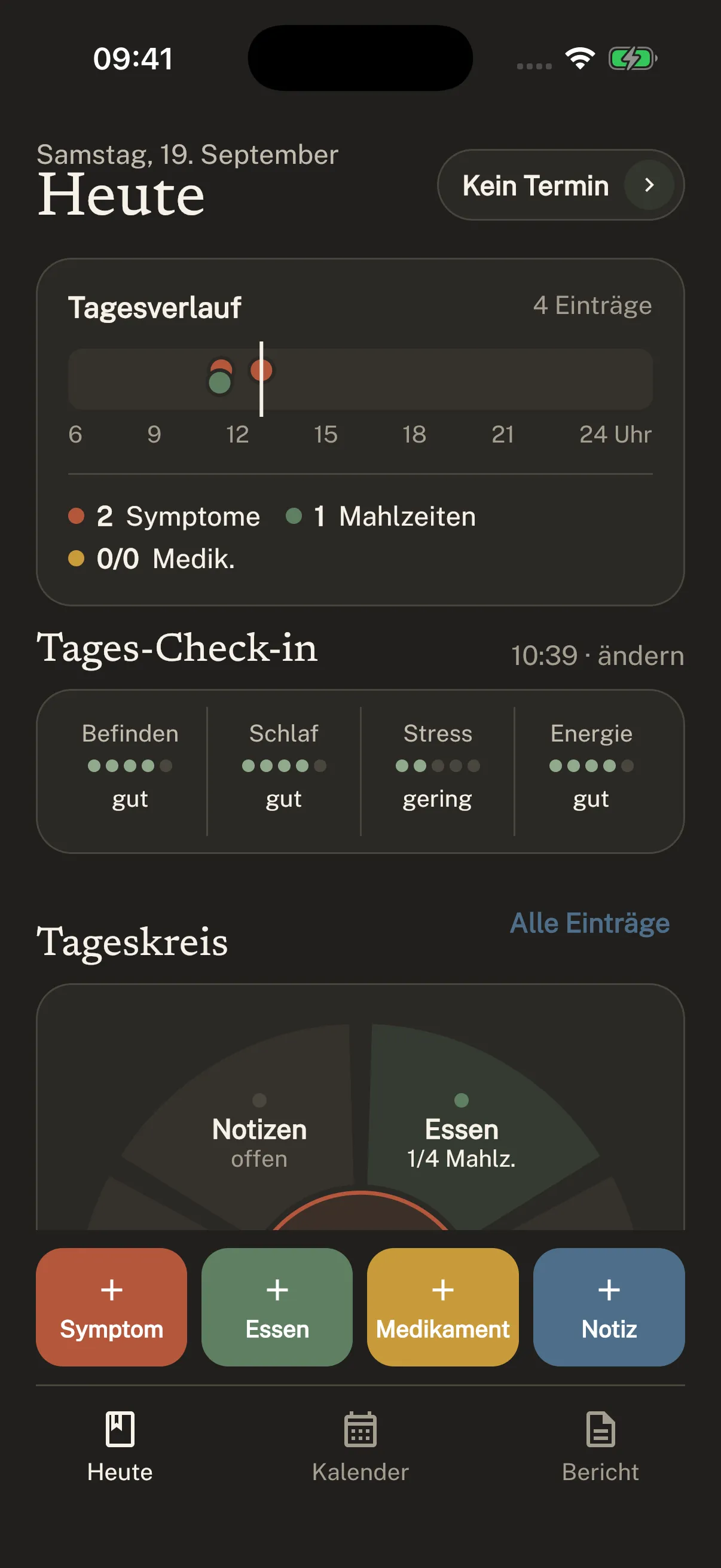 Original recording: The saved symptom in the daily timeline, in German.