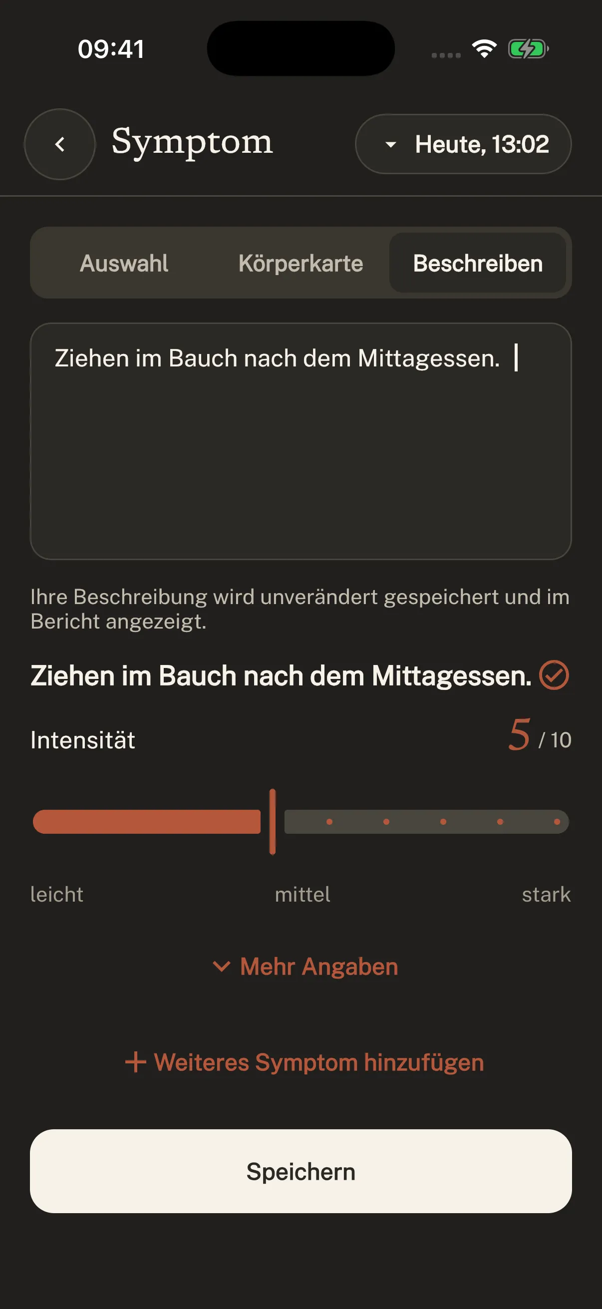 Original Symtag screenshot (German interface): Record intensity.