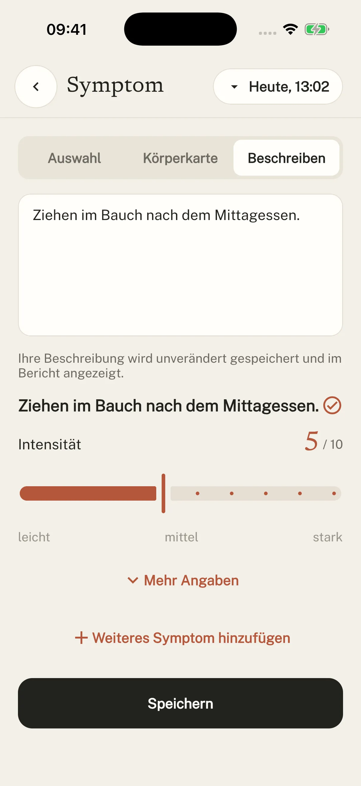 Original Symtag screenshot (German interface): Record intensity.